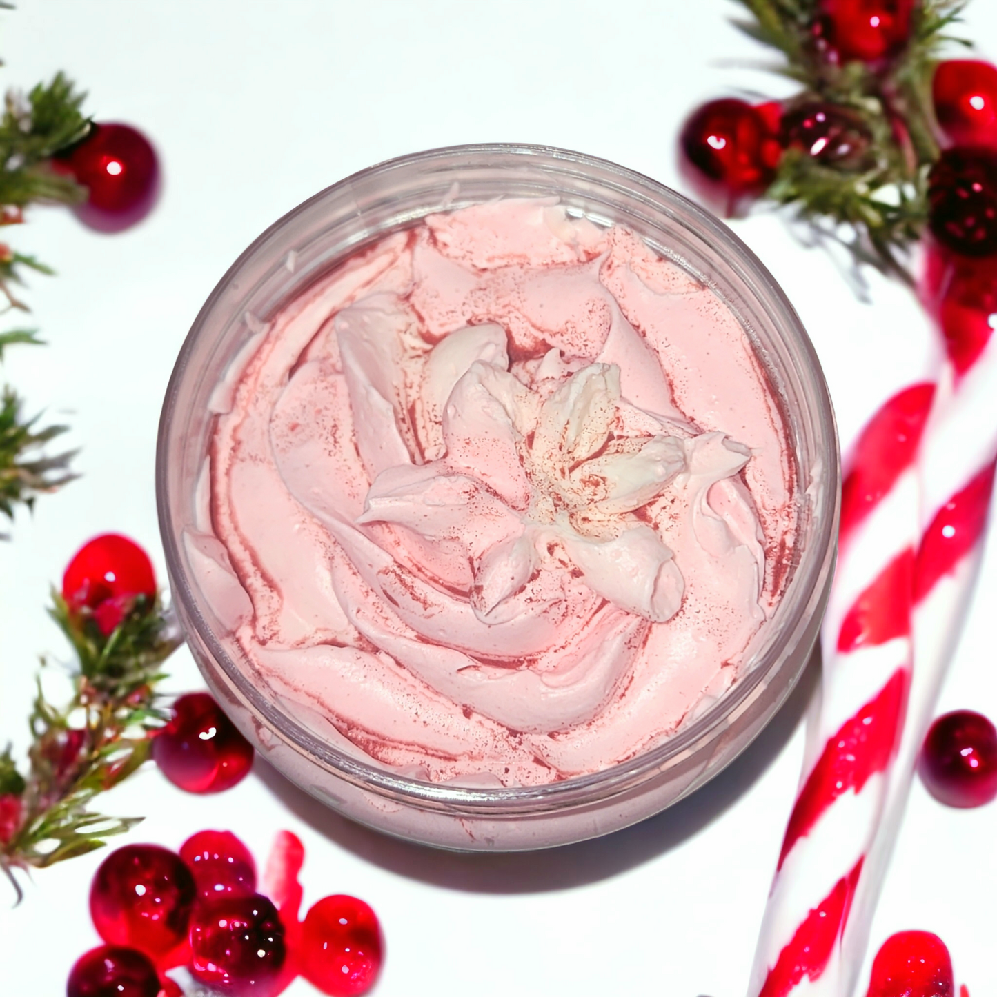 "Cranberry Candy Cane" (6 oz) Organic Polishing Whipped Dry Shave Butter