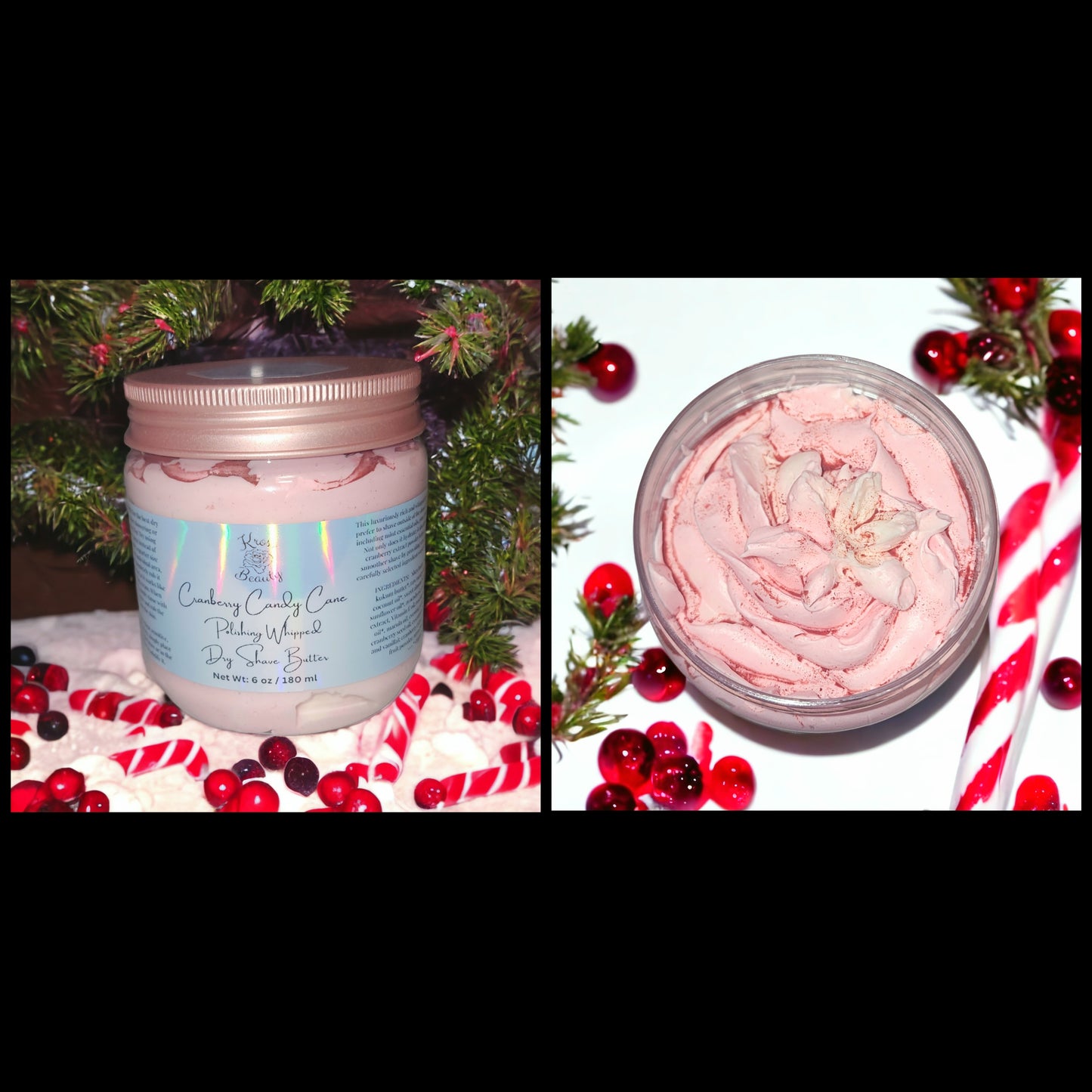 "Cranberry Candy Cane" (6 oz) Organic Polishing Whipped Dry Shave Butter