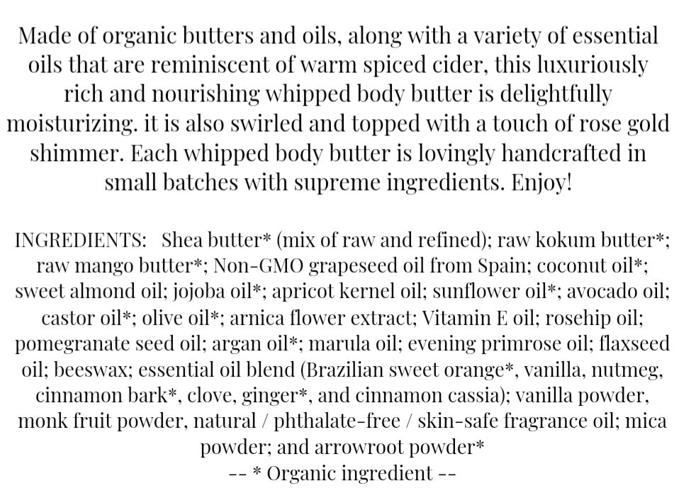 "Holiday Spice" (6 oz) Organic Whipped Body Butter