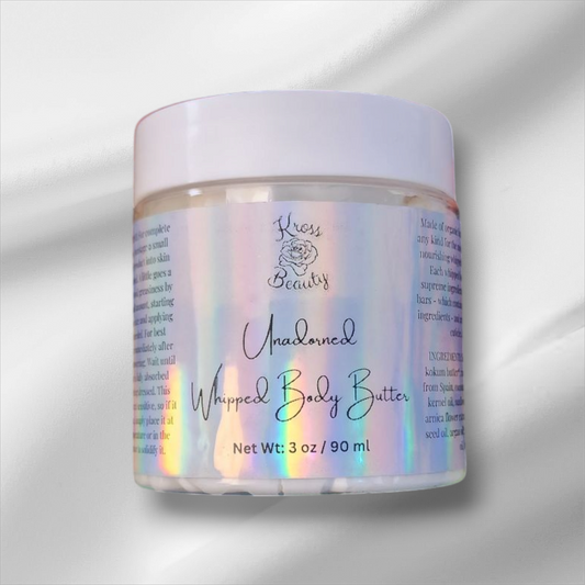 TRAVEL SIZE (3 oz) Kross Beauty "Unadorned" UNSCENTED Organic Whipped Body Butter