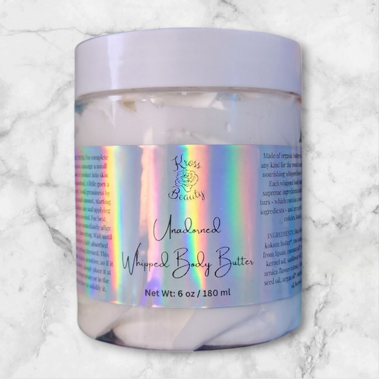FULL SIZE (6 oz) Kross Beauty "Unadorned" UNSCENTED Organic Whipped Body Butter