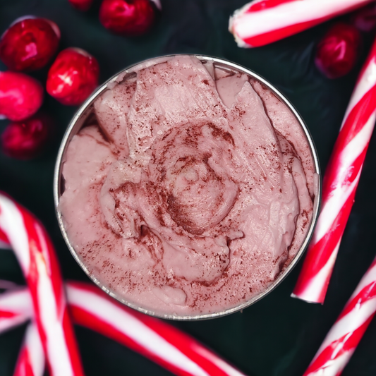 (SAMPLER TIN) "Cranberry Candy Cane" Polishing Whipped Dry Shave Butter